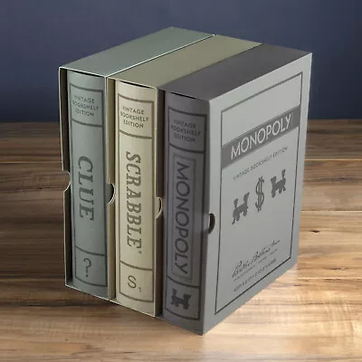 Scrabble Monopoly And Clue Vintage Linen Book Board Game Bookshelf Collection • $112.99