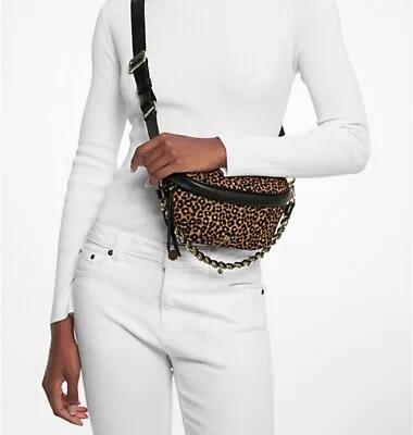 Michael Kors Slater Extra-Small Leopard Print Calf Hair Sling Pack Black Combo • $95