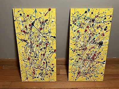 Jackson Pollock Style Painting (2) 10  X 20  Signed By Artist Abstract Art • $299.92