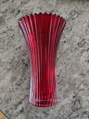 Vintage Red And Clear Swirled Rib Pattern 8” FTD Vase • $18