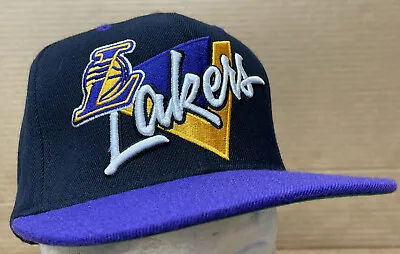 Mitchell Ness Los Angeles Lakers LA Snapback Hat Cap NBA Black Purple RARE LOGO! • $19.99