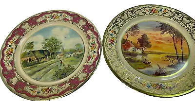 Lot Of 2 Vintage Daher Decorative Ware 8  Tin Plates Made In Holland Town & Lake • $19.99