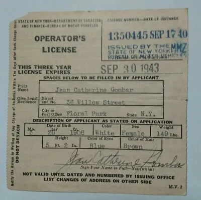 Vintage 1940-1943 New York State Operators Drivers License Brooklyn NYC DMV #2 • $17.99