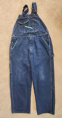 Key Imperial Overalls Mens Size 38x29 Blue Denim Farmers Logo Workwear Cotton • $24.99