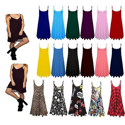 £6.49 • Buy Ladies Camisole Cami Flared Skater Womens Strappy Vest Top Swing Mini Dress 8-26