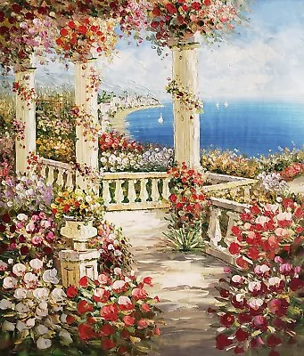 Mediterranean Terrace  #3C-1  24x20 100% Hand Painted Oil Painting On Canvas • $39.99