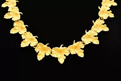 $71.99 • Buy Vintage Leaf Necklace Brushed Gold Chunky Autumn Leaf Linked 1980s Bin5
