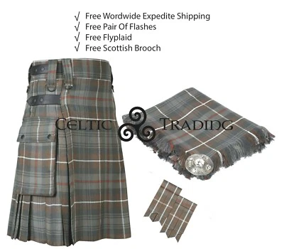 $59.99 • Buy Utility Kilts For Men With Free Tartan Fly Plaid - Brooch - Flashes - Men's Kilt