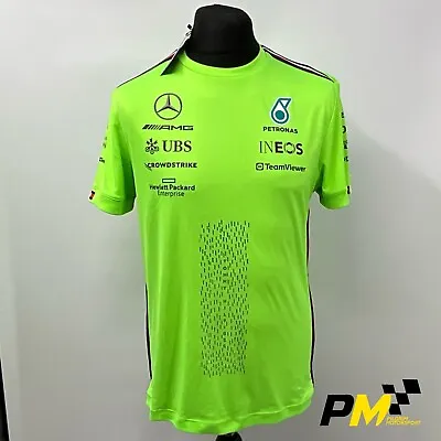 Mercedes AMG Petronas F1 Team Issue Tommy Hilfiger Fluro Green Set Up T-Shirt • £49