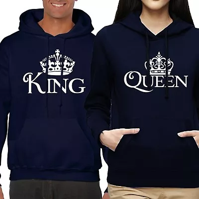 Nwt King Queen White Crown Couple Matching Valentines Day Navy Hoodie Sweatshirt • $23.99