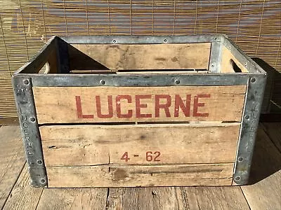 Vintage Lucerne Dairy Milk Crate Wood Metal Banded Heavy Duty 4 1962 • $129.99