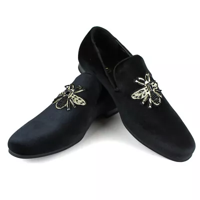 ÃZARMAN Men's Velvet Slip On Bee Embroidered Beads Smoking Slipper Dress Shoes  • $29.99