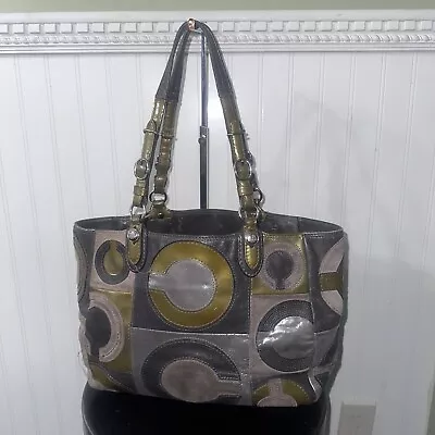 Coach 15748 Mia Inlaid C Tote Bag Gray Beige Suede Leather Authentic  EUC • $50