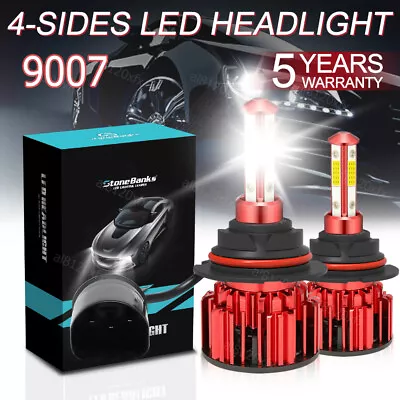 4-Sides 9007 LED Headlight Bulbs Conversion Kit High Low Beam 6500K Bright White • $11.89