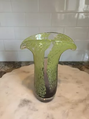 Vintage Hand Blown Jack In The Pulpit Art Glass Vase Vessel Purple Lime Green • $13.95