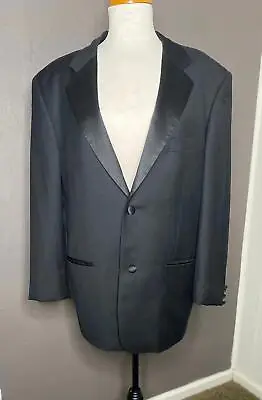 Vintage Black Tuxedo Jacket Men’s Single Breasted Notch Collar Tux Coat Size 44R • $48