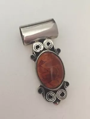 Amber Sterling Silver Oval Pendant Mexico 925  Tube Bail • $55