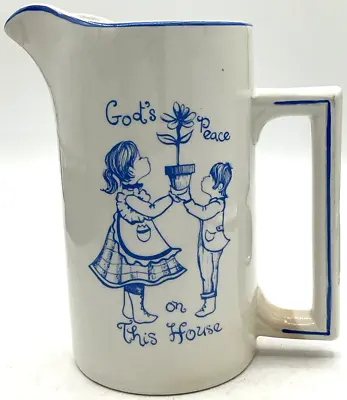 Vintage Wood & Sons Burslem England Ironstone Pitcher God’s Peace On This House • $29.95