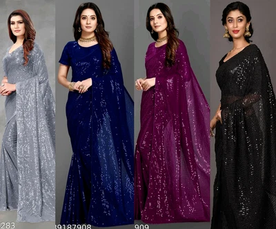 £25.99 • Buy Georgette Silk Sequin Indian Wedding Bollywood Party Wear Designer Sequence Sari