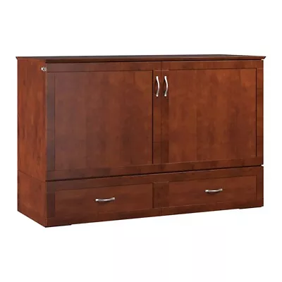Bowery Hill Queen Traditional Solid Wood Murphy Bed Chest W/ Mattress In Walnut • $2030.99