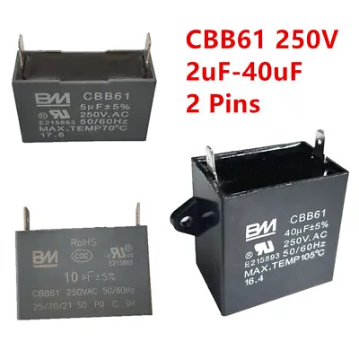 CBB61 250V 1.5/4/5/6/8/10/12/15/20/30/40/25 UF  Fan Motor RUN Capacitor  2 PINS • $4.27