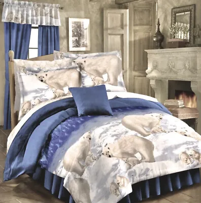 POLAR BEAR Arctic Cabin LODGE Blue Comforter Set +Sheets (6-8pc Bed In A Bag) • $99.99