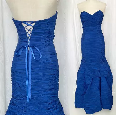 VTG 80's Jessica McClintock Blue Lace Up Mermaid Prom Dress Size 2 Tiered Puffy • $60