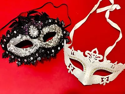 Lot Of 2 Party Feather Masquerade Mask Venetian Eye Mask • $10.99