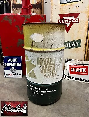 Vtg. 1960's WOLF'S HEAD 16 Gal. Oil Drum - Mancave Trash Can - Gas & Oil • $175