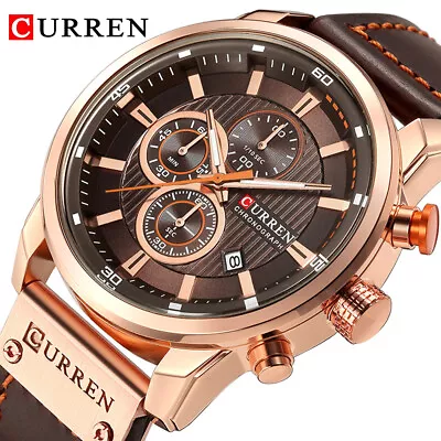 Curren Military Quartz Mens Watches Luxury Leather Watch Sport Wrist Watch New • $30.28