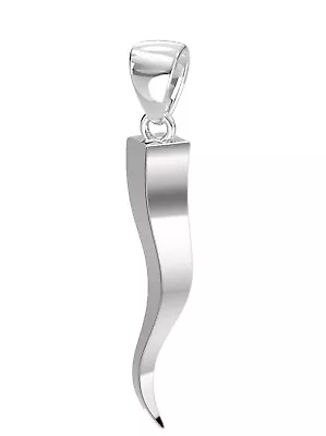 New Men's 28mm 925 Sterling Silver Cornicello Italian Horn Good Luck Pendant • £38.60