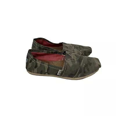 TOMS Classic Alpargata Green WASHED CAMO Canvas Slip-on Shoes Women's Size 9.5 • $16.19