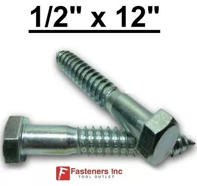 (Choose Qty) 1/2  X 12  Zinc Plated Hex Head Lag Bolt Screws A307  • $36.84