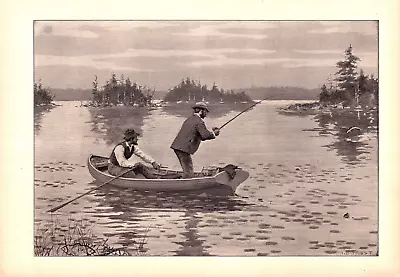 MUSKALLONGE FISHING PIKE ROWBOAT A.B. Frost Antique Original Lithograph 1904 • $39