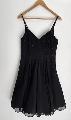 DIANE FREIS Black Rare Handbeaded Tulle Prom Princess Dress A Line Size 10 • $190