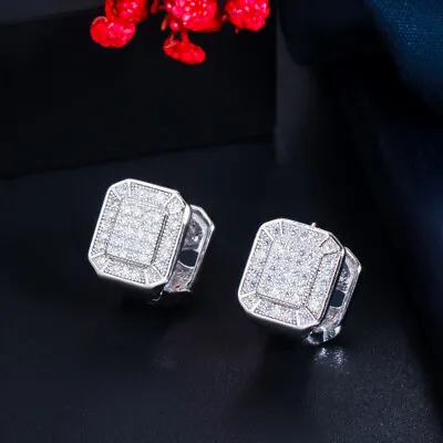 585 Gold Micro Pave CZ Square Stud Earring For Women Fashion Jewelry Accessory • $5.94