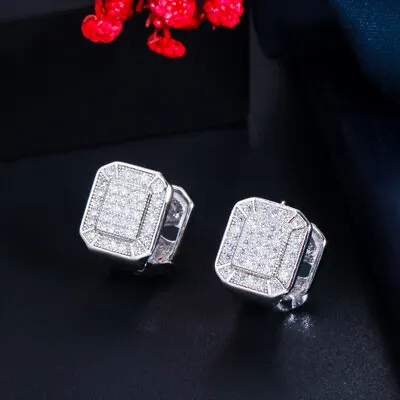Cute Micro Pave Cubic Zircon CZ Square Stud Earrings For Women Bridal Party Gift • $6.15