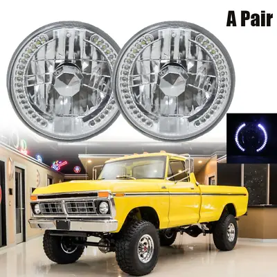 Pair 7  Inch Round LED Headlights For Ford F-100 F-250 F-350 Pickup 1953-1977 • $29.69