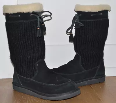 UGG Suburb Crochet Women Sz 6 Black Knit Suede Sweater Winter Lined Boots • $24.99