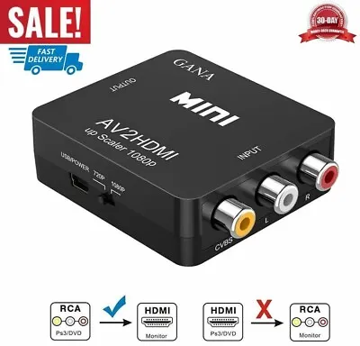 Adaptador De Convertidor De Audio Y Video Mini Compuesto RCA CVBS AV To HDMI USB • $19.50