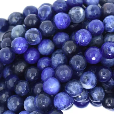 Natural Faceted Blue Sodalite Round Beads 14.5  Strand 4mm 6mm 8mm 10mm 12mm • $5.49