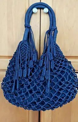 Monserat De Lucca Macrame Purse Handbag Navy Removable Tassels (*) • $45