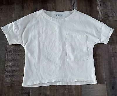 Zara Basic Z1975 Denim Women's White Tshirt Size M Thick Heavyweight With Pocket • $21.24