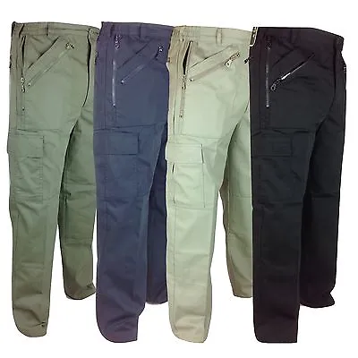 Mens Multi Pocket Combat Action Trousers 30-48 Zip Pockets Side Cargo Work Pants • £29.99