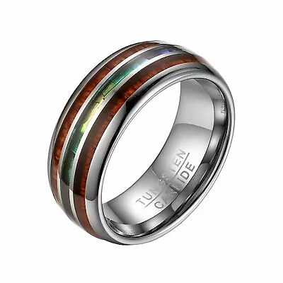 8mm Men Women Wood Abalone Shell Inlay Tungsten Carbide Wedding Ring Size 4-16 • $23.74
