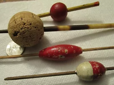 Seven Vintage Wooden Cork + Quill Bobbers Floats Old Saybrook CT • $39.95