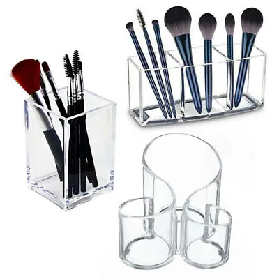 Clear Makeup Brush Holder Organizer 3 Slot Acrylic Cosmetics Brushes Storage UK • £6.79