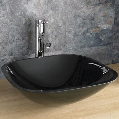 £116 • Buy Black Glass Sink Square Glass Basin Countertop Cloakroom Bowl 310mm MONZA