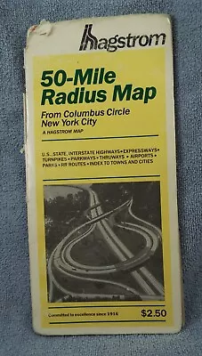 Hagstrom Map - 50-Mile Radius From Columbus Circle New York City 1985 FREE Ship • $4