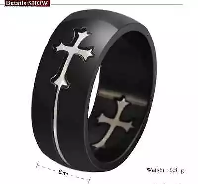 Fashion 2 Colors 8mm Titanium Steel Detachable Cross Ring Design COOL Mens Ring • $10.99